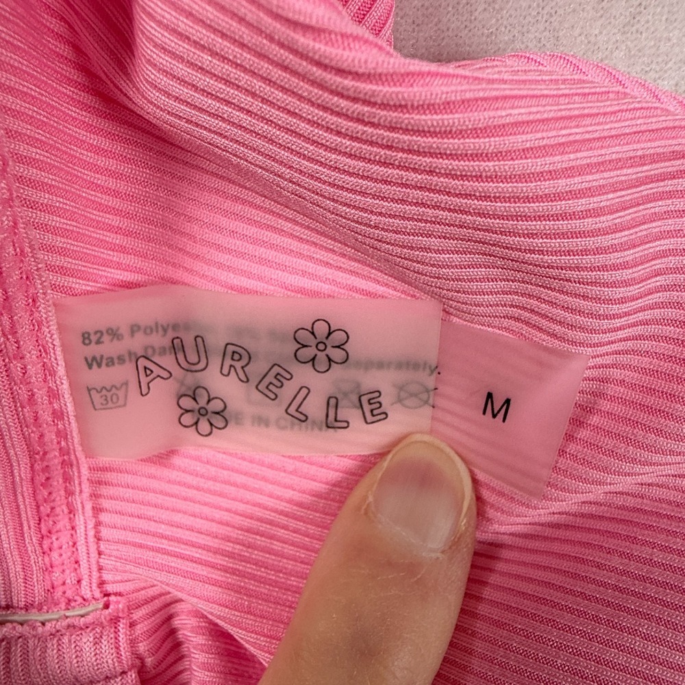 Aurelle Ribbed Bikini Bottom Pink Sz M - Picture 3 of 4